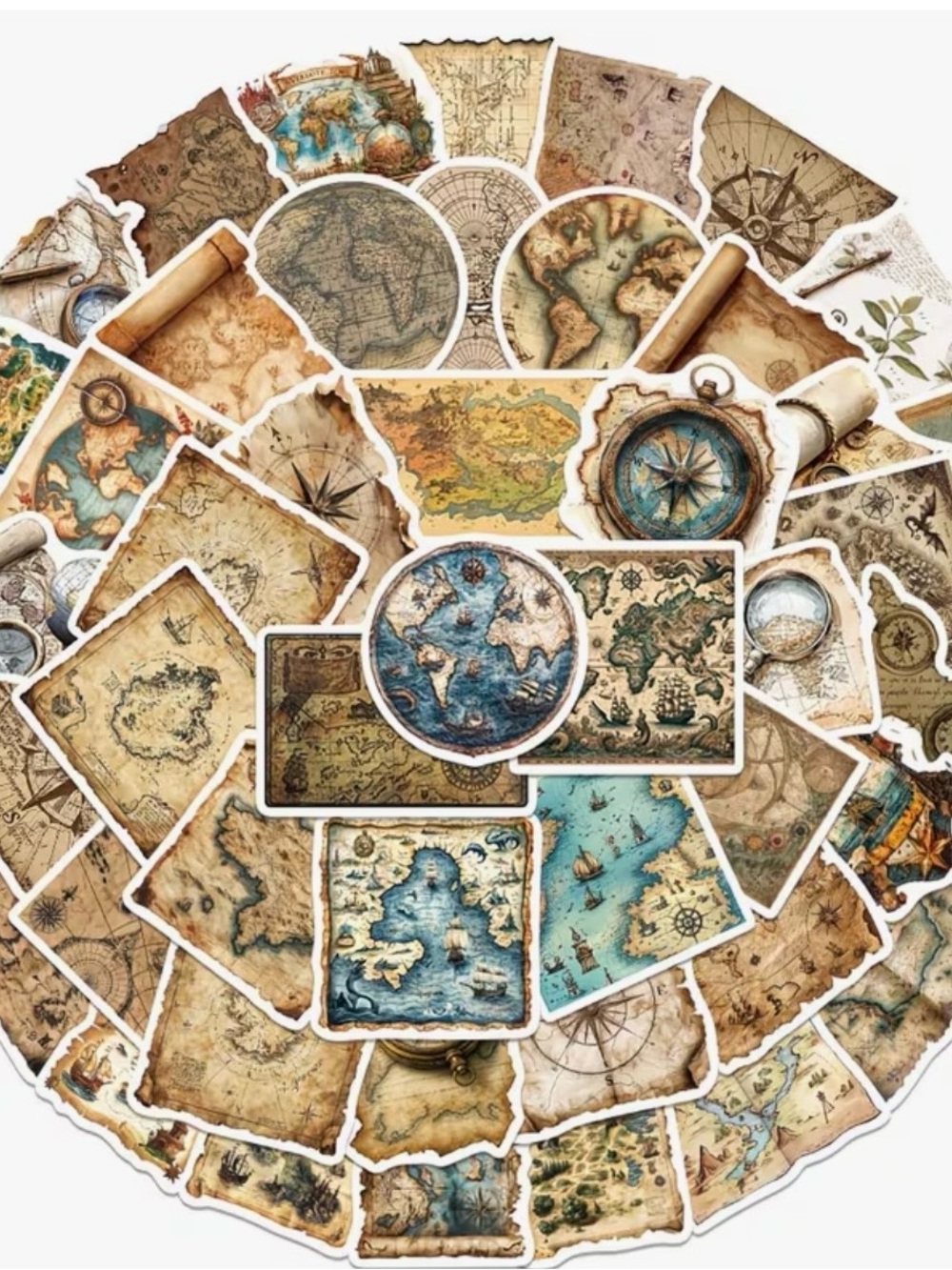 50 Vintage Nautical Map Stickers Travel Adventure Explore Brown & Blue - Picture 4 of 9